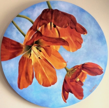 "Sun kissed"   32 Oil on ROUND Canvas   $1.800